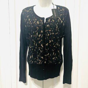 Motive-NWT-Women's Sz. Med-Black Lace/Leopard Print Button Up Cardigan Sweater